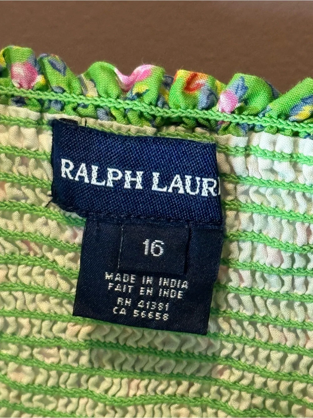 Ralph Lauren Smocked Green Sun Dress Floral Girls 16